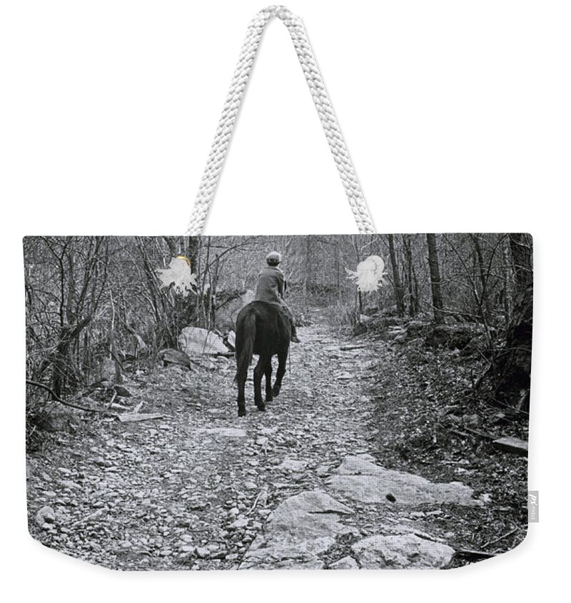 Appalachian Weekender Tote Bag featuring the photograph Messenger On Horseback by Bruce Roberts
