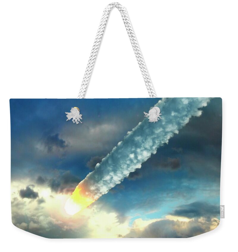 Risk Weekender Tote Bag featuring the digital art Meteor In The Earths Atmosphere, Artwork by Roger Harris