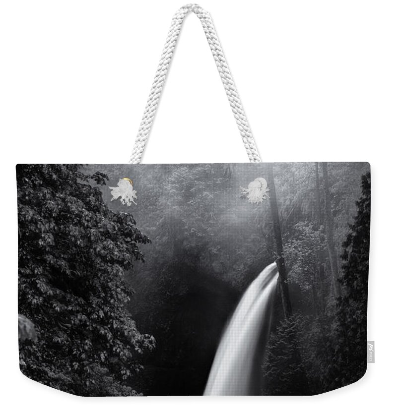 Black And White Weekender Tote Bag featuring the photograph Metlako Falls Dark by Darren White