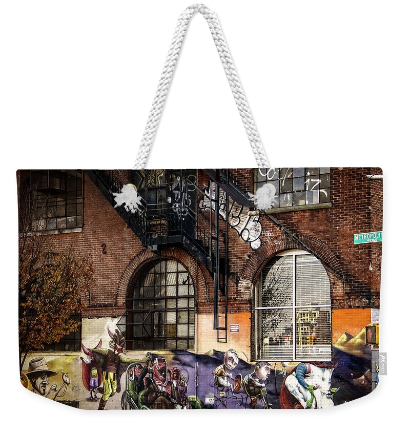 Graffiti Weekender Tote Bag featuring the photograph Metropolitan Avenue Graffiti by Frank Winters