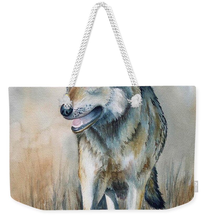 Wolf Weekender Tote Bag featuring the painting Mexican Grey Wolf by Lyn DeLano