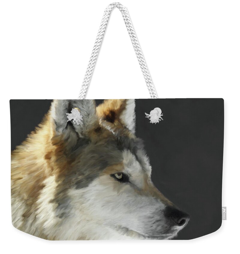 Wolf Weekender Tote Bag featuring the painting Mexican Grey Wolf Portrait Freehand by Ernest Echols