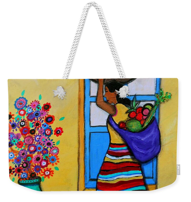 Fruit Weekender Tote Bag featuring the painting Mexican Street Vendor by Pristine Cartera Turkus