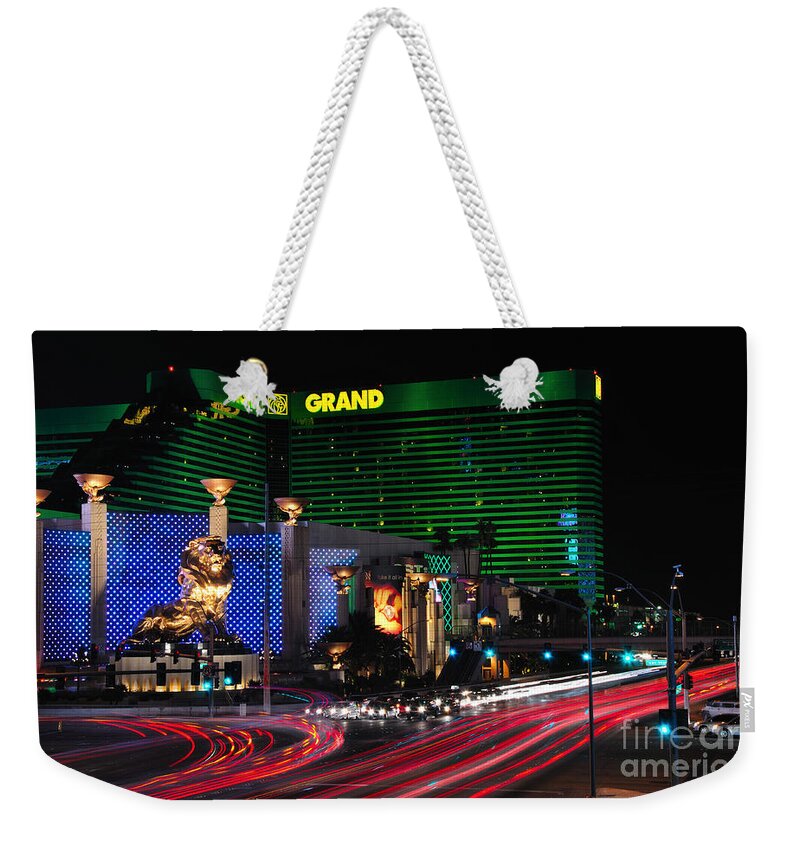 Mgm Weekender Tote Bag featuring the photograph MGM Grand Hotel and Casino by Eddie Yerkish