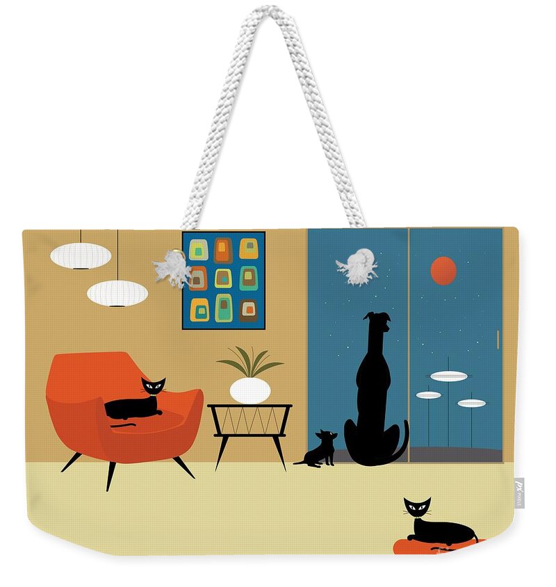 Alien Weekender Tote Bag featuring the digital art Mid Century Dogs and Cats by Donna Mibus