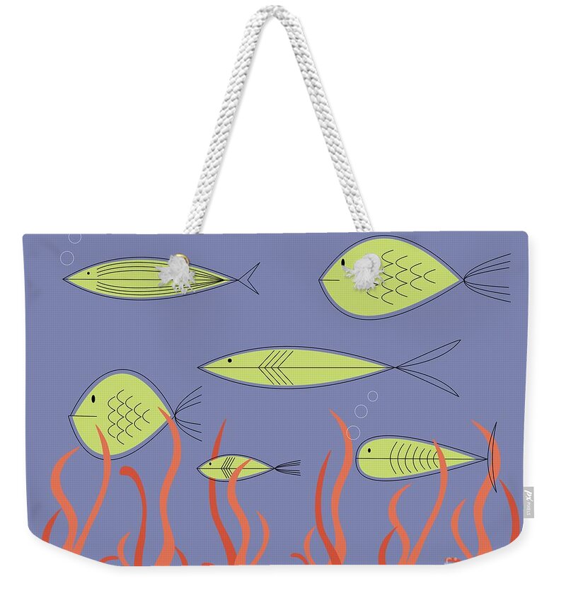 Abstract Weekender Tote Bag featuring the digital art Mid Century Fish by Donna Mibus