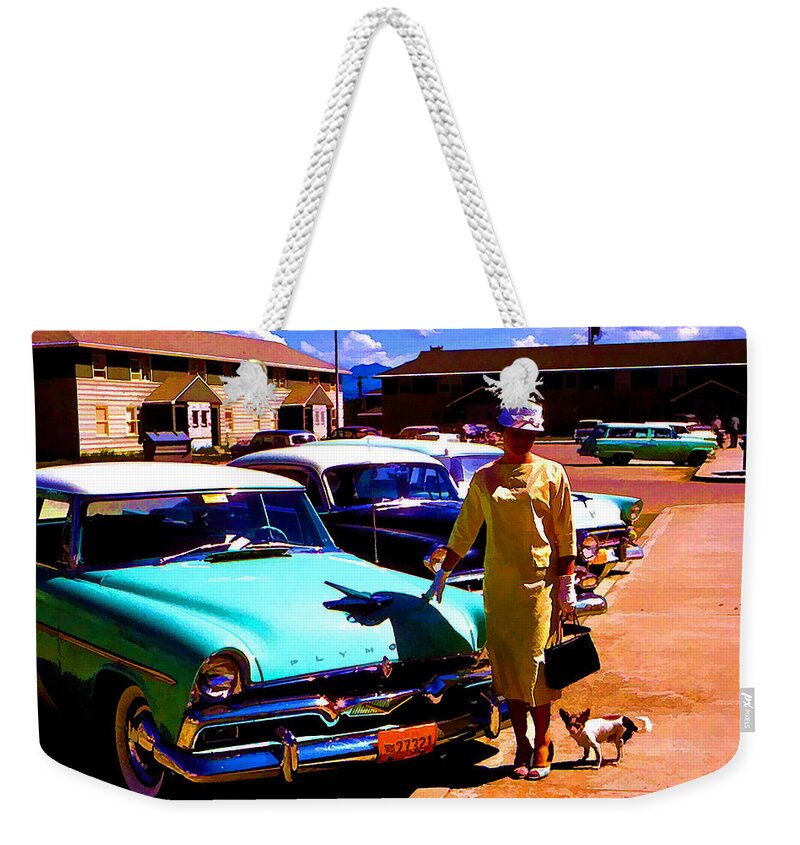 Car Weekender Tote Bag featuring the digital art Mid Century in Alaska by Cathy Anderson