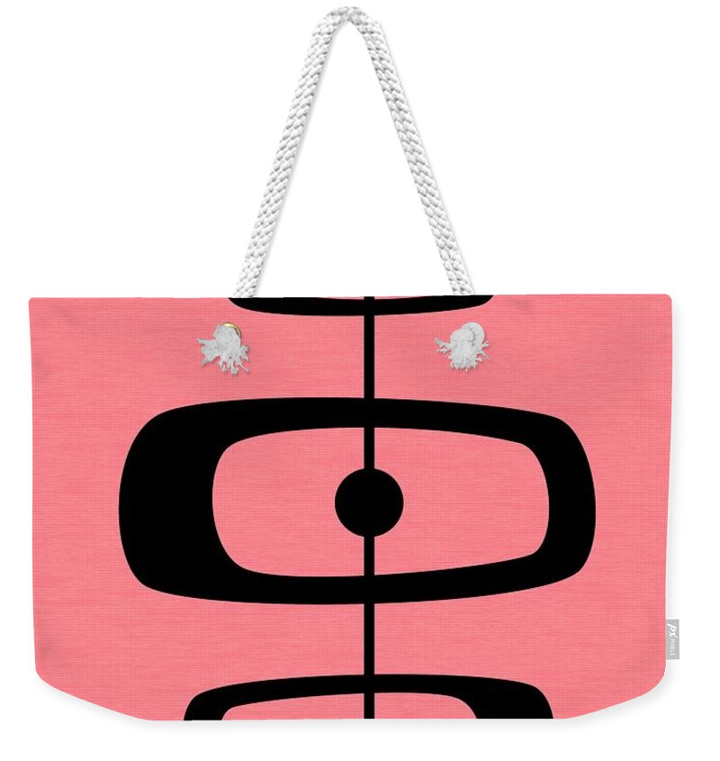 Pink Weekender Tote Bag featuring the digital art Mid Century Shapes 2 on Pink by Donna Mibus