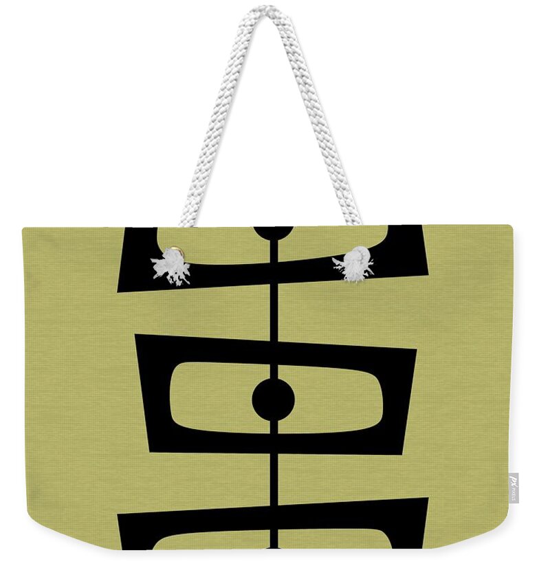 Green Weekender Tote Bag featuring the digital art Mid Century Shapes on Avocado by Donna Mibus