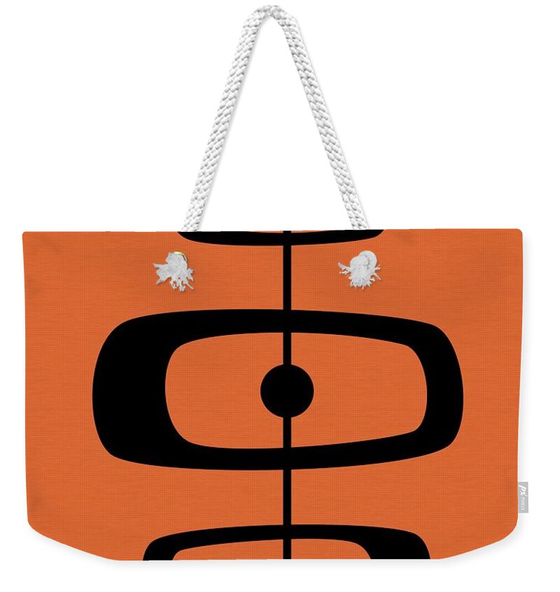 Orange Weekender Tote Bag featuring the digital art Mid Century Shapes 2 on Orange by Donna Mibus