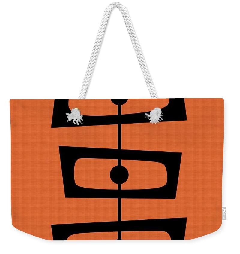 Orange Weekender Tote Bag featuring the digital art Mid Century Shapes on Orange by Donna Mibus