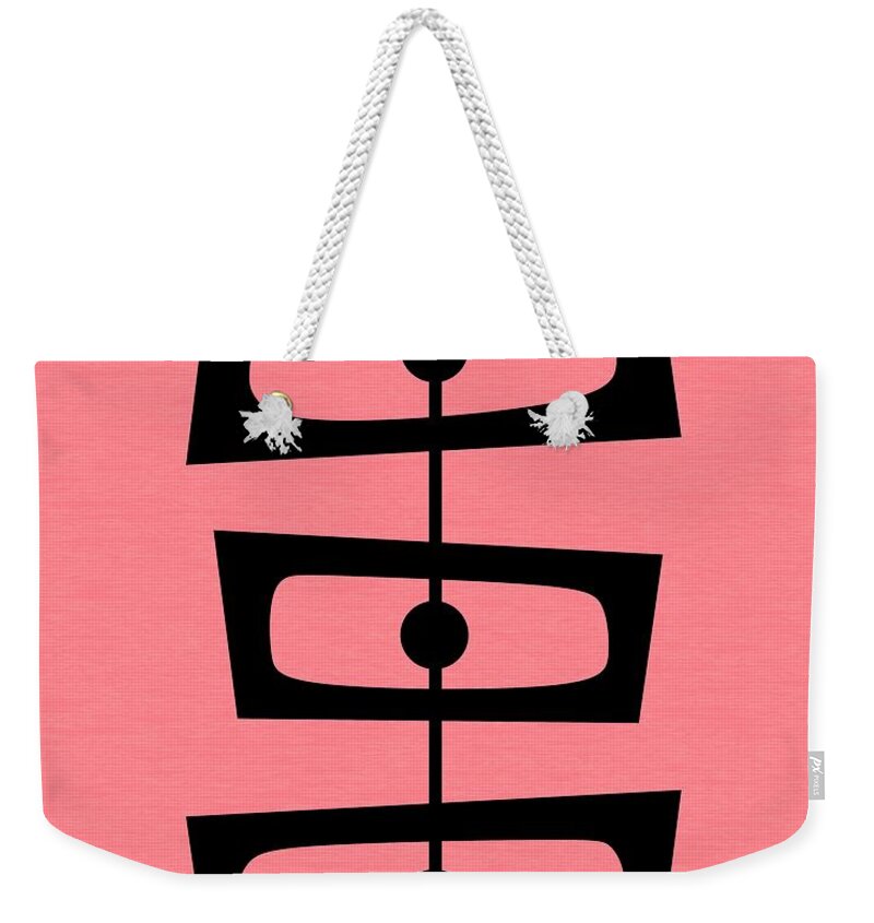 Pink Weekender Tote Bag featuring the digital art Mid Century Shapes on Pink by Donna Mibus
