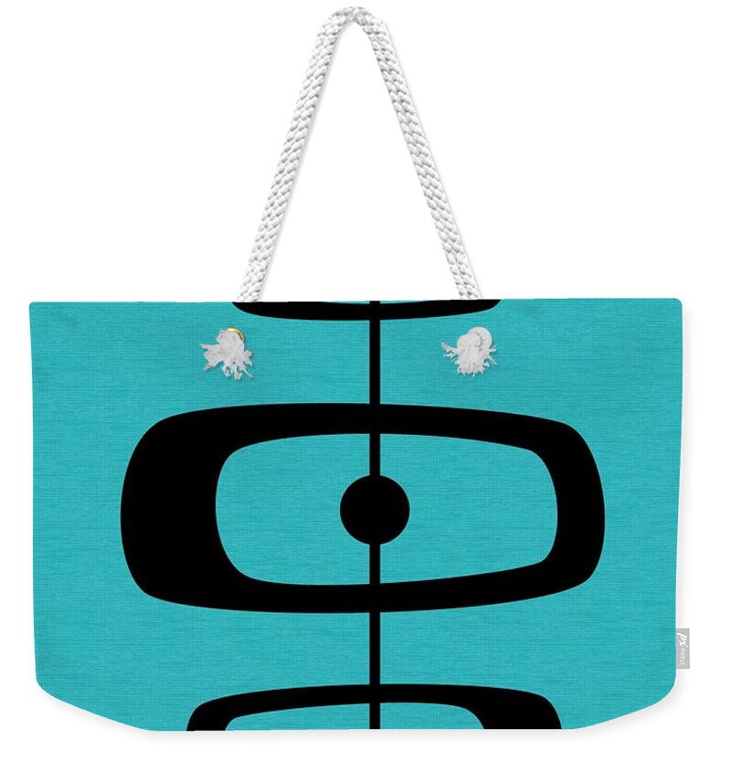 Blue Weekender Tote Bag featuring the digital art Mid Century Shapes 2 on Turquoise by Donna Mibus