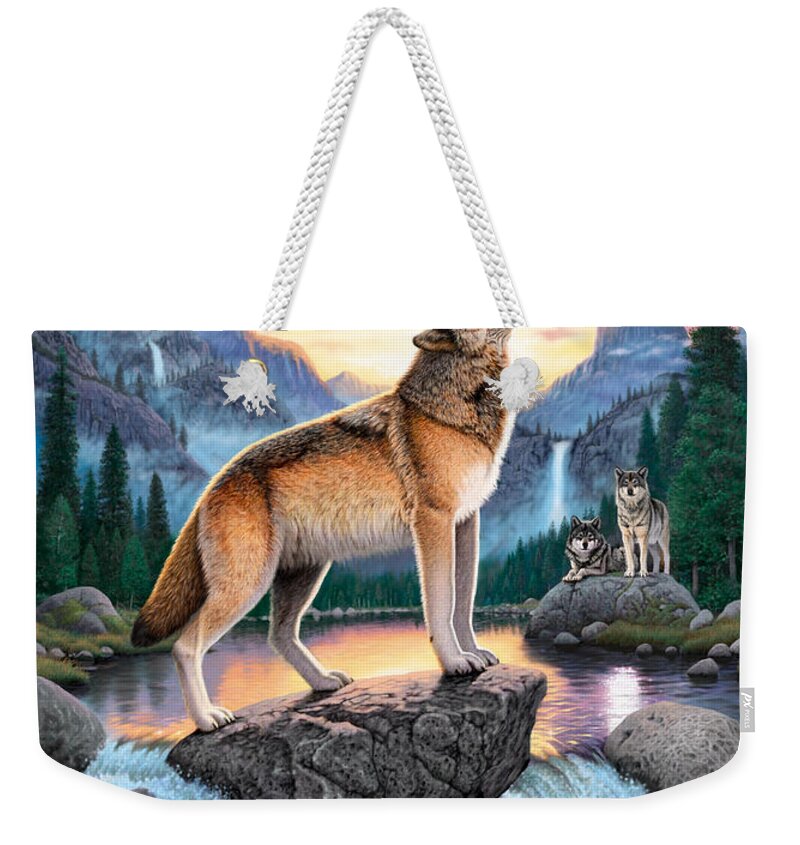 Wolf Weekender Tote Bag featuring the photograph Midnight Call by MGL Meiklejohn Graphics Licensing