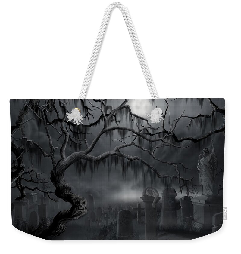 Landscape Weekender Tote Bag featuring the painting Midnight in the Graveyard by James Hill