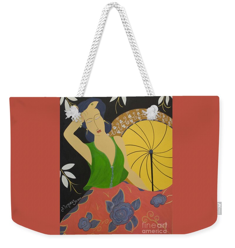  #female Weekender Tote Bag featuring the painting Midnight Sun by Jacquelinemari