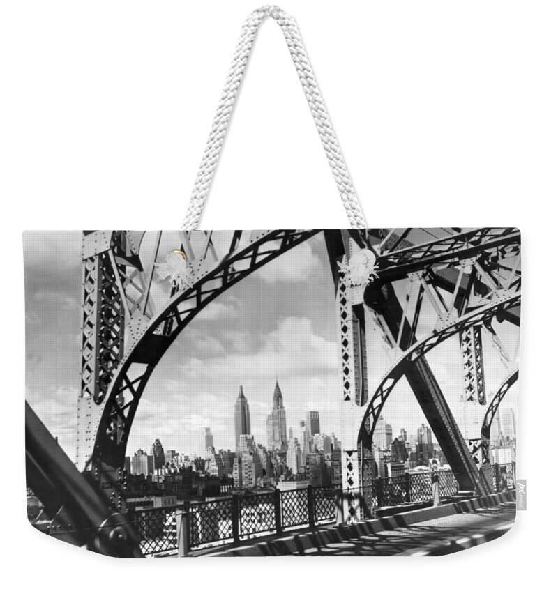 1937 Weekender Tote Bag featuring the photograph MIdtown Manhattan 1937 View by Underwood Archives