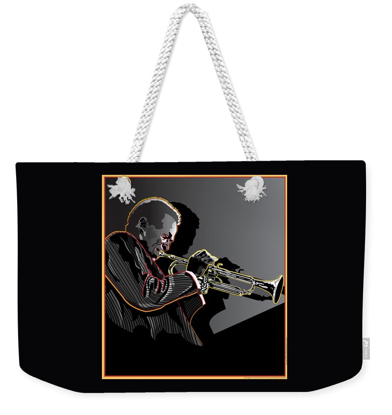 Miles Davis Weekender Tote Bag featuring the digital art Miles Davis Legendary Jazz Musician by Larry Butterworth