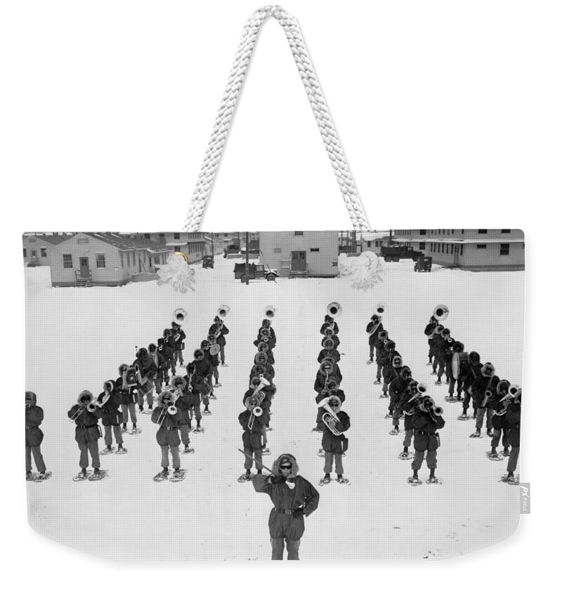 1953 Weekender Tote Bag featuring the photograph Military Band, 1953 by Granger