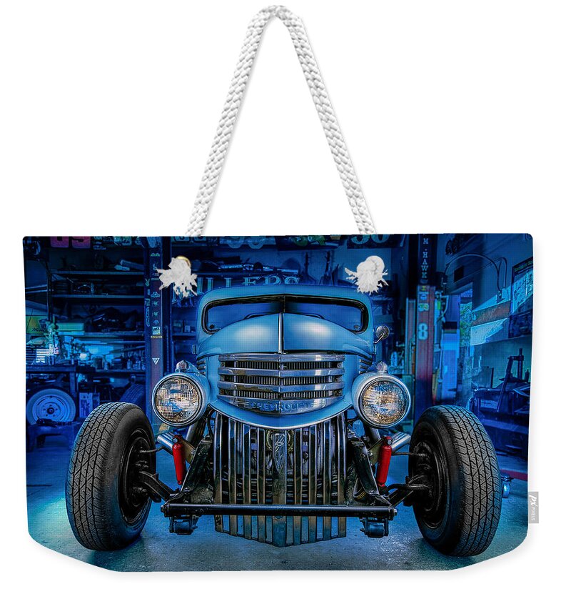 Antique Weekender Tote Bag featuring the photograph Millers Chop Shop 1946 Chevy Truck by Yo Pedro