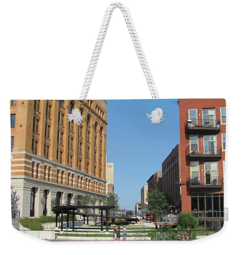 Milwaukee Weekender Tote Bag featuring the photograph Milwaukee River Architecture 5 by Anita Burgermeister