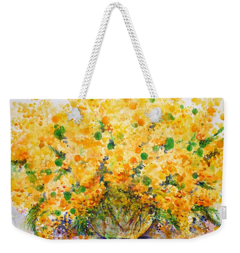 Mimosa Weekender Tote Bag featuring the painting Mimosa by Zaira Dzhaubaeva