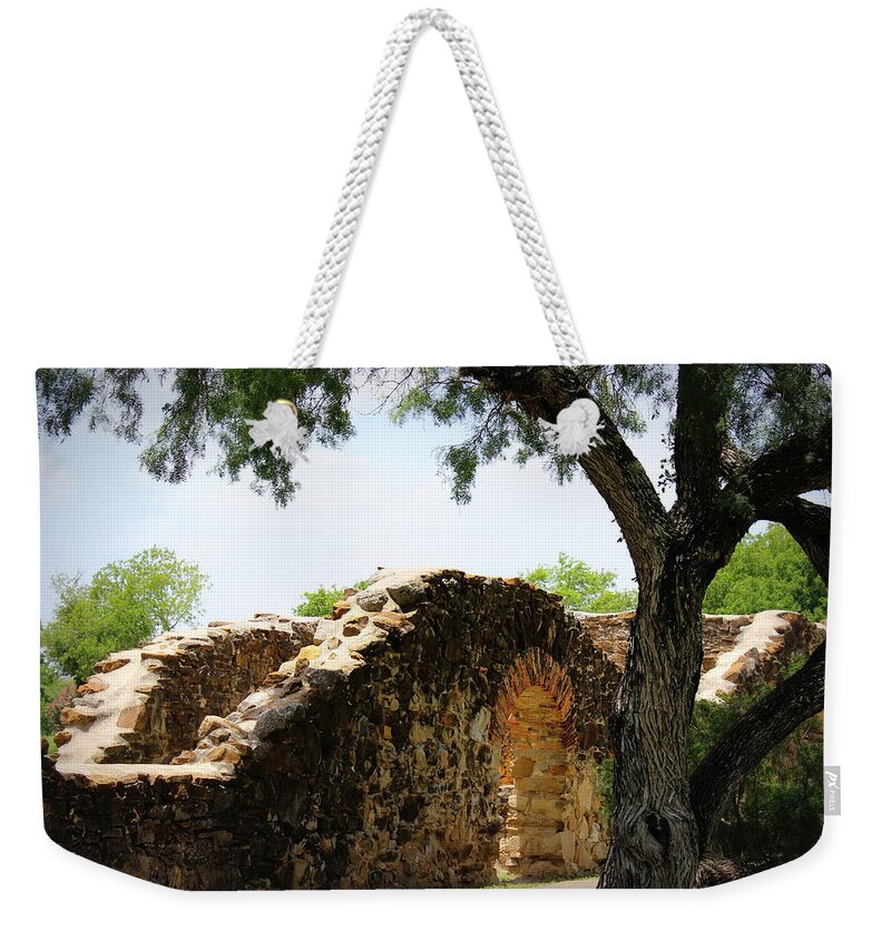Mission Espada Weekender Tote Bag featuring the photograph Mission Espada - Entrance by Beth Vincent