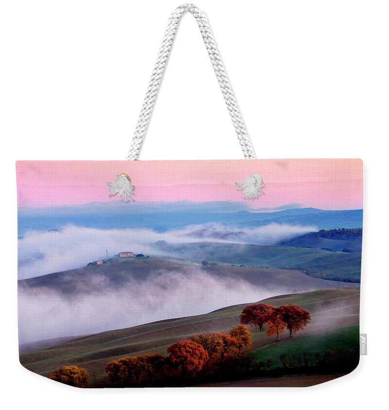 Tranquility Weekender Tote Bag featuring the photograph Mist In Val Dorcia by Helmut Plamper