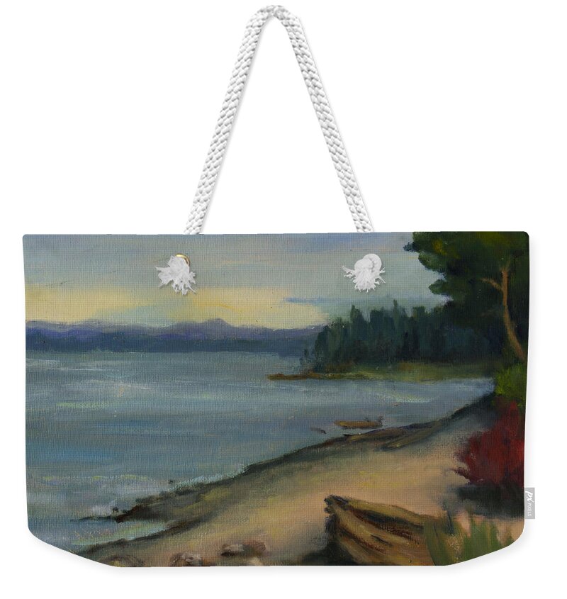 Maria Hunt Weekender Tote Bag featuring the painting Misty October Puget Sound by Maria Hunt