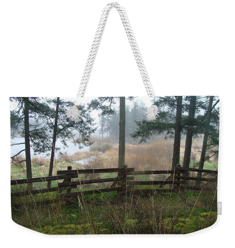 Forest Weekender Tote Bag featuring the photograph Misty Flats by Cheryl Hoyle
