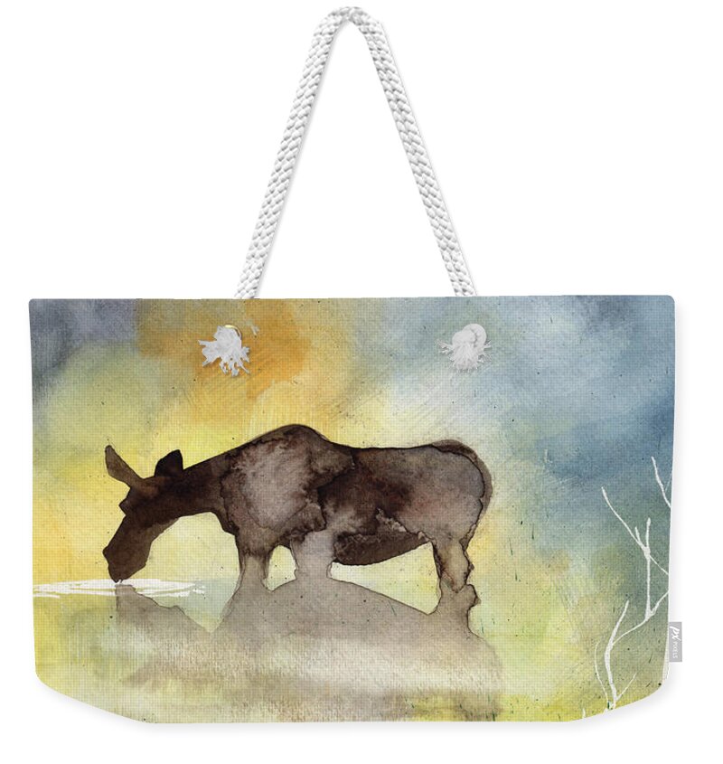 Moose Weekender Tote Bag featuring the painting Misty Moose Minerva by Sean Parnell