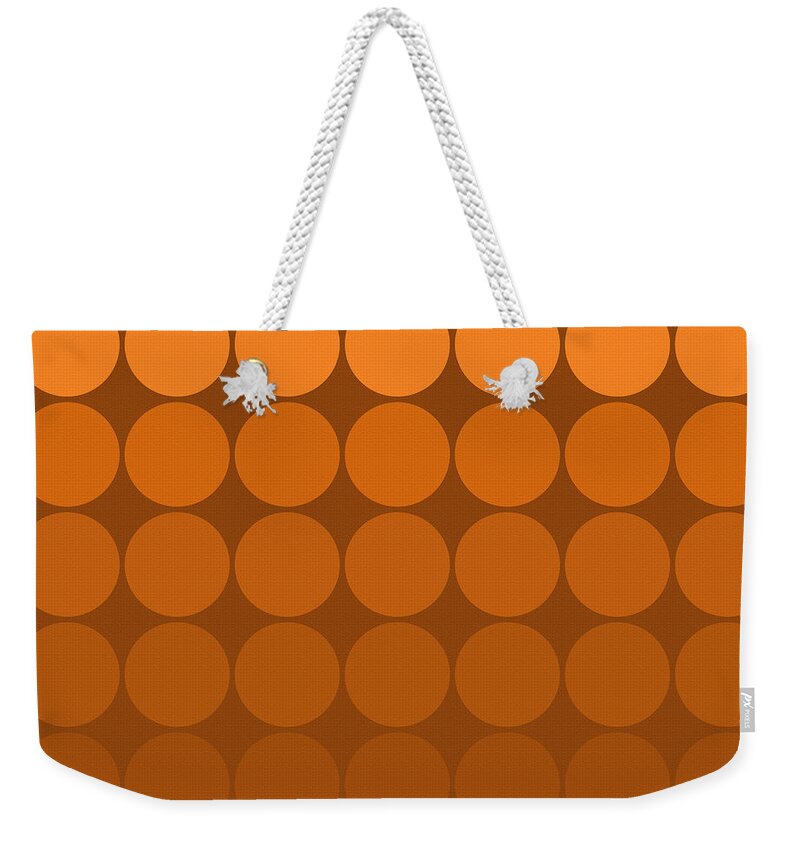 Mod Pop Weekender Tote Bag featuring the digital art Mod Pop Mid- Century Orange brown by Denise Beverly