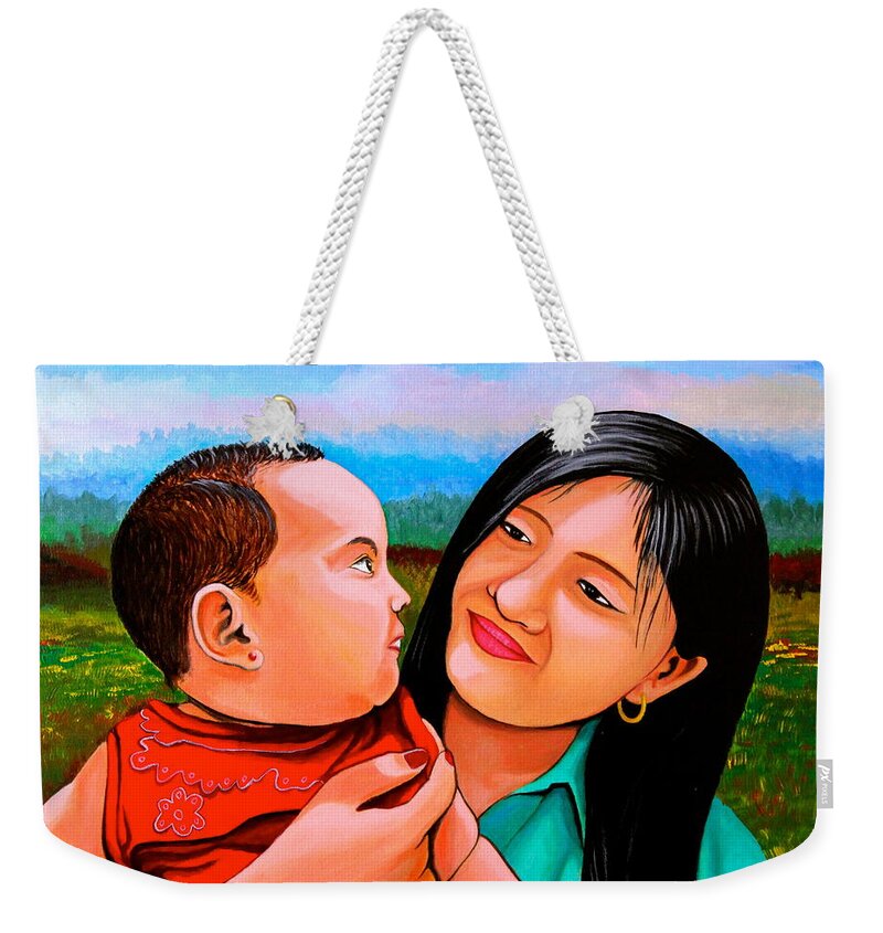 Baby Weekender Tote Bag featuring the painting Mom and Babe by Cyril Maza