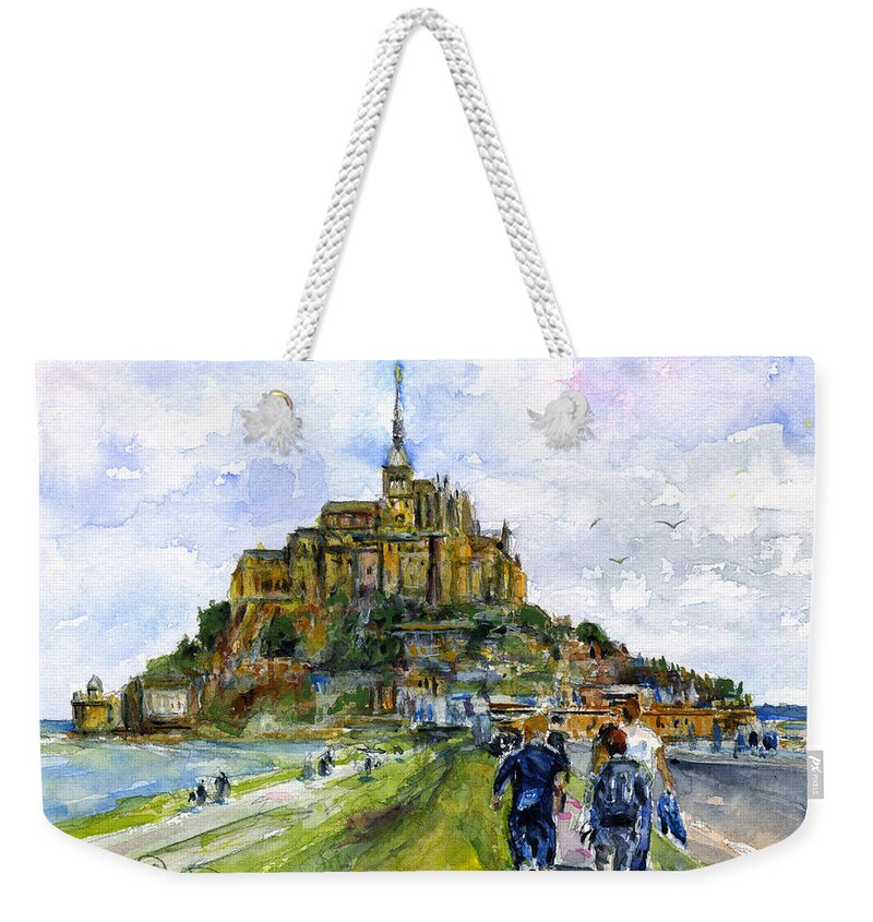 France Weekender Tote Bag featuring the painting Mont Saint Michel France by John D Benson