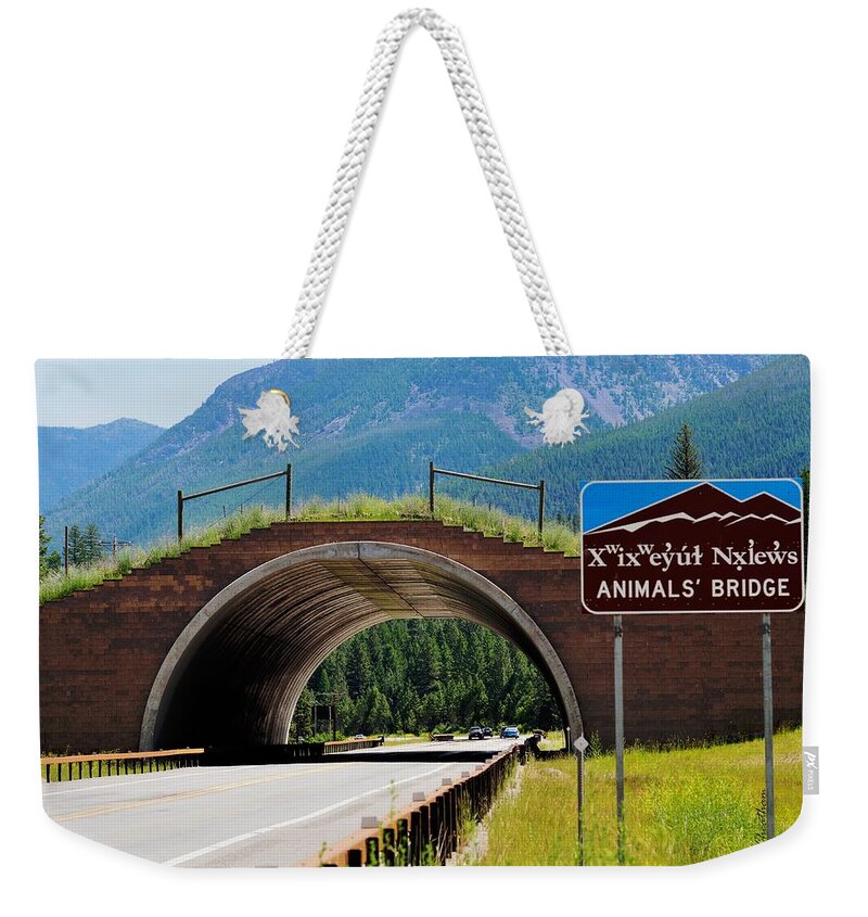 Landscape Weekender Tote Bag featuring the photograph Montana Highway - #2 Animals' Bridge by Kae Cheatham