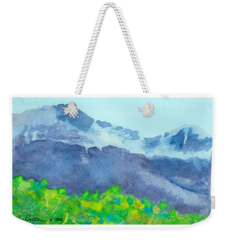 C Sitton Paintings Weekender Tote Bag featuring the painting Montana Mountain Mist by C Sitton