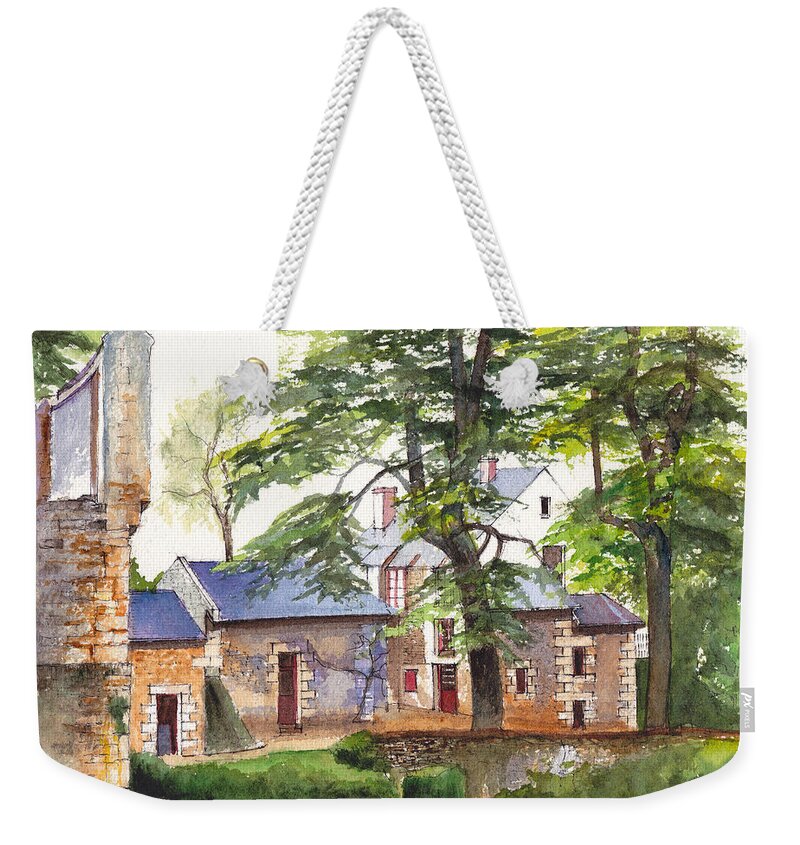 France Weekender Tote Bag featuring the painting Montreuil Bellay chateau in the Loire Valley of France by Dai Wynn