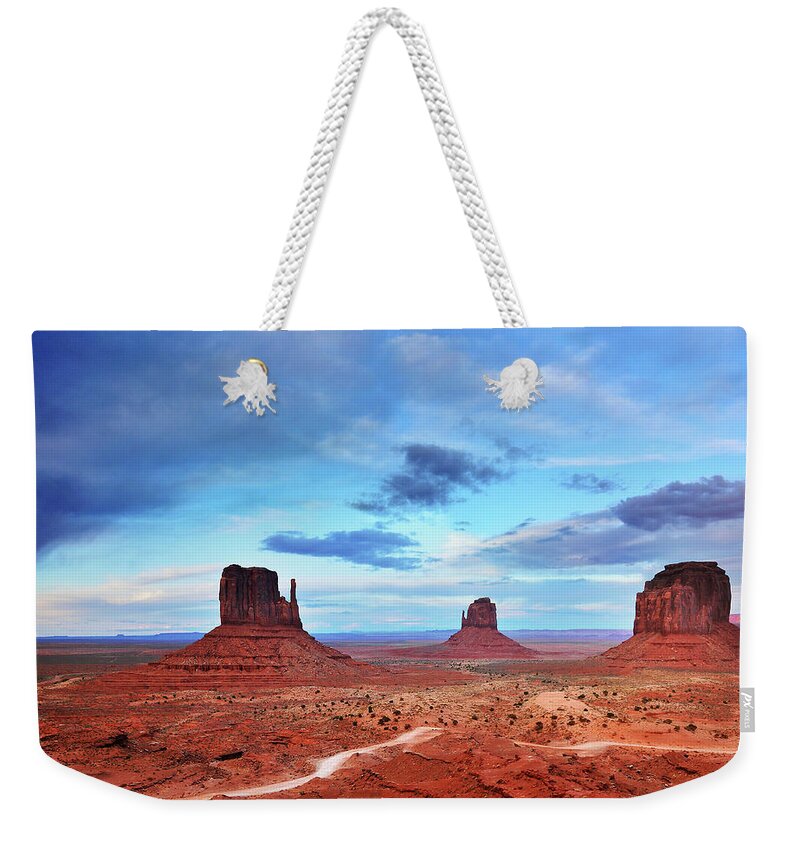 Tranquility Weekender Tote Bag featuring the photograph Monument Valley Cool Light After Sunset by Utah-based Photographer Ryan Houston