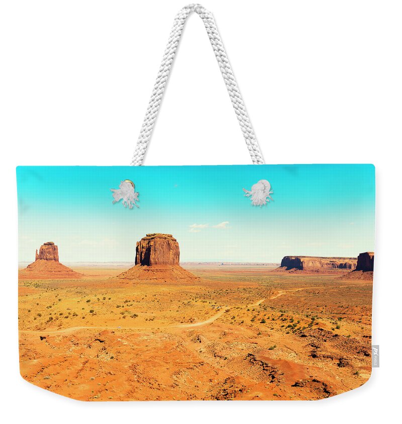 Scenics Weekender Tote Bag featuring the photograph Monument Valley Panorama - Tribal by Franckreporter