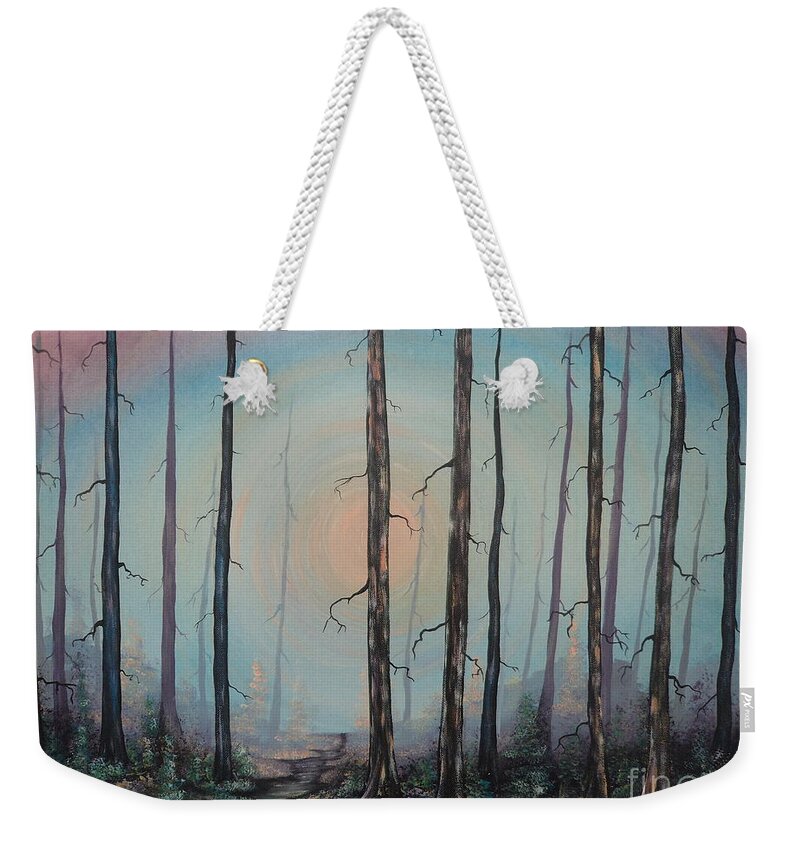 Forest Path Weekender Tote Bag featuring the painting Moody Blue by Krystyna Spink
