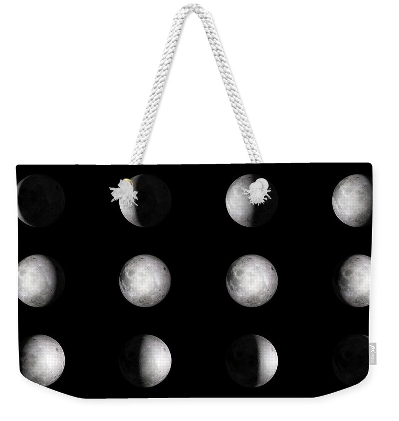 Black Background Weekender Tote Bag featuring the photograph Moon 12 Steps by Brainmaster