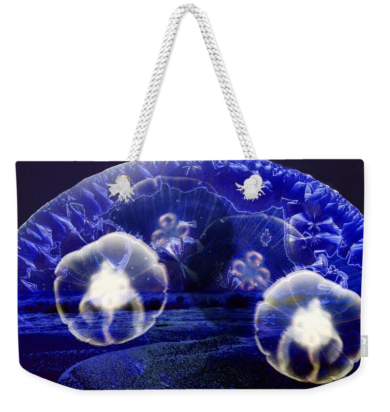 Moon Jellies Weekender Tote Bag featuring the digital art Moon Jellies by Lisa Yount