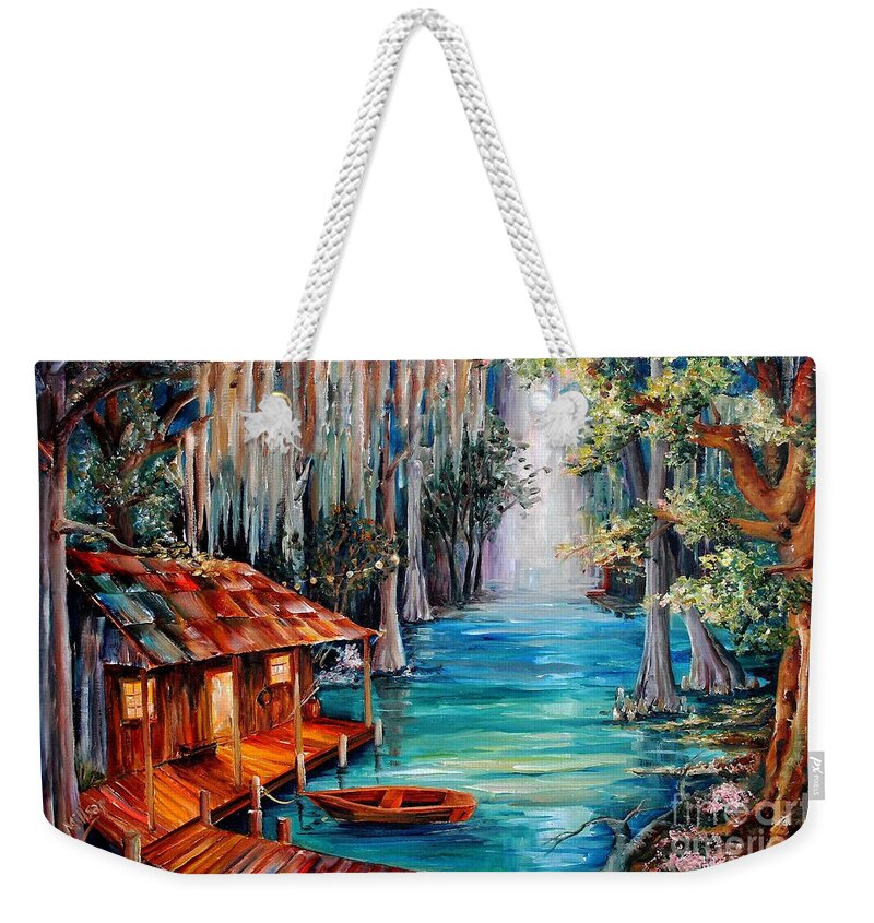 Bayou Weekender Tote Bag featuring the painting Moon on the Bayou by Diane Millsap