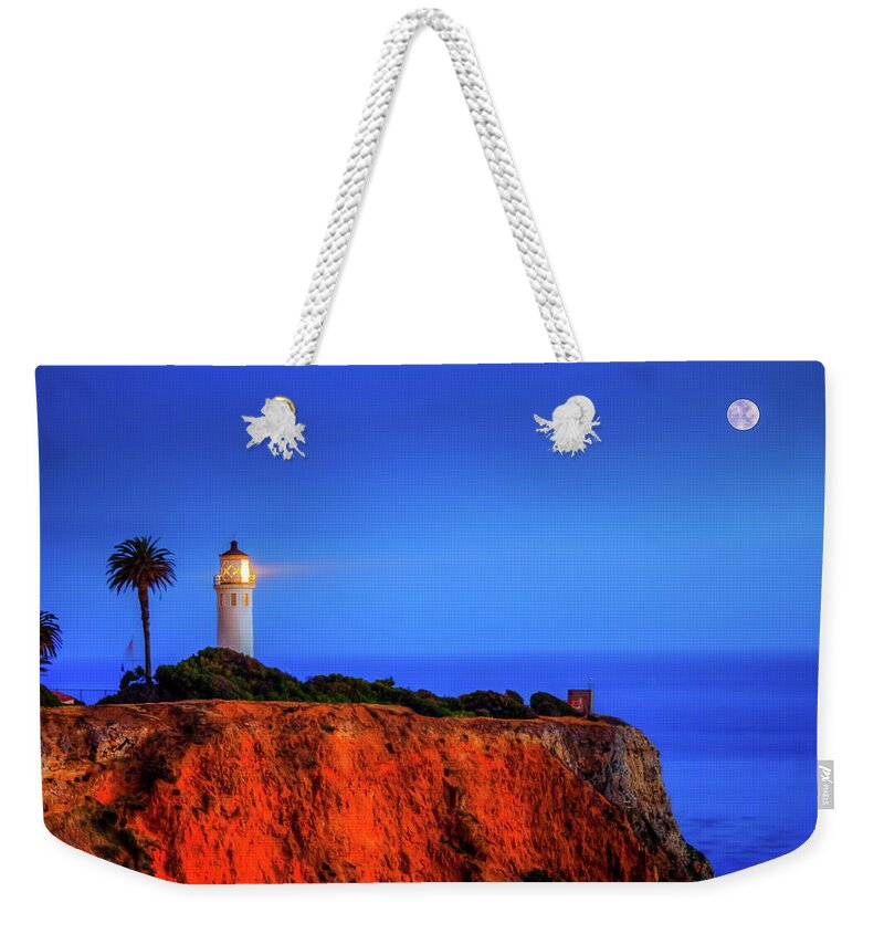 Tranquility Weekender Tote Bag featuring the photograph Moon Over Palos Verdes Peninsula by Albert Valles