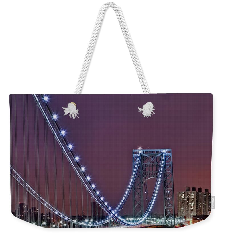 Full Moons Weekender Tote Bag featuring the photograph Moon Rise over the George Washington Bridge by Susan Candelario