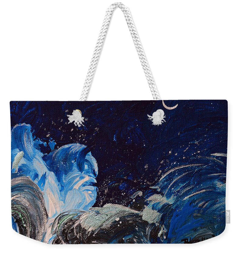 Moonlight Weekender Tote Bag featuring the painting Moonlight Over Raging Water by Donna Blackhall