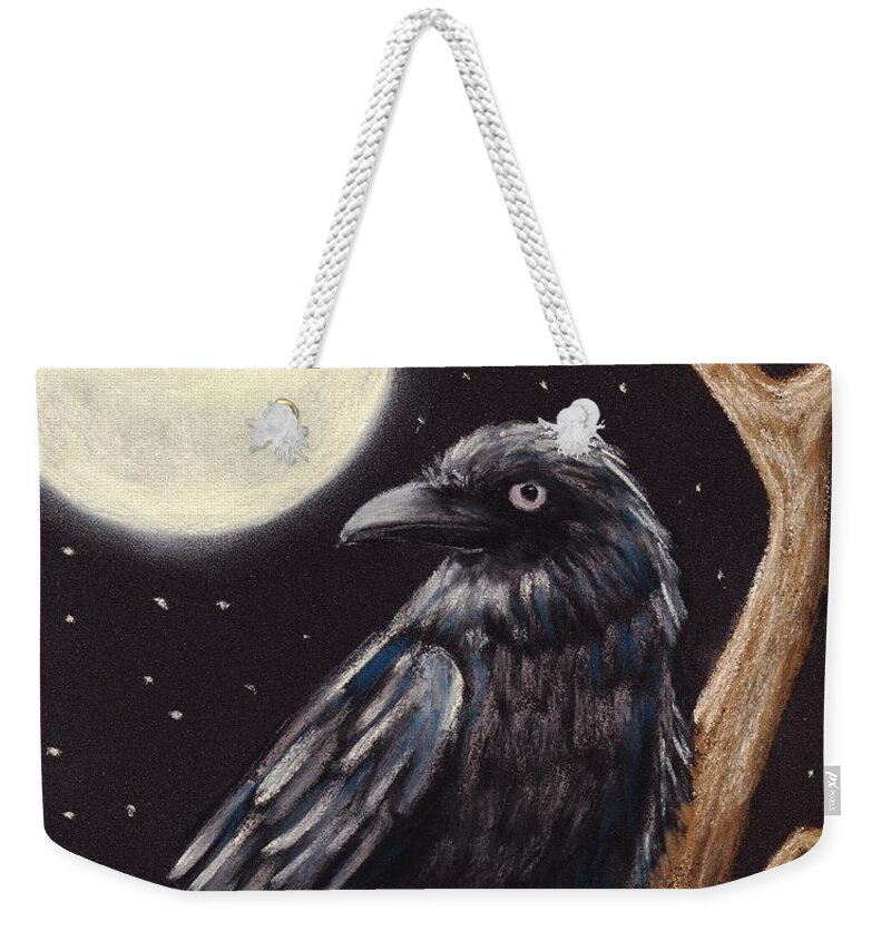 Raven Weekender Tote Bag featuring the painting Moonlight Raven by Anastasiya Malakhova
