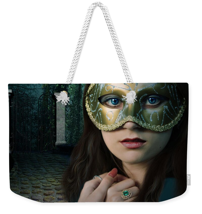  Girl Weekender Tote Bag featuring the digital art Moonlight Rendezvous by Linda Lees