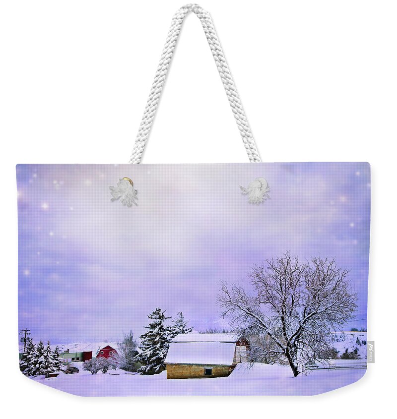 Farm Weekender Tote Bag featuring the photograph Moonlit Farm by Theresa Tahara