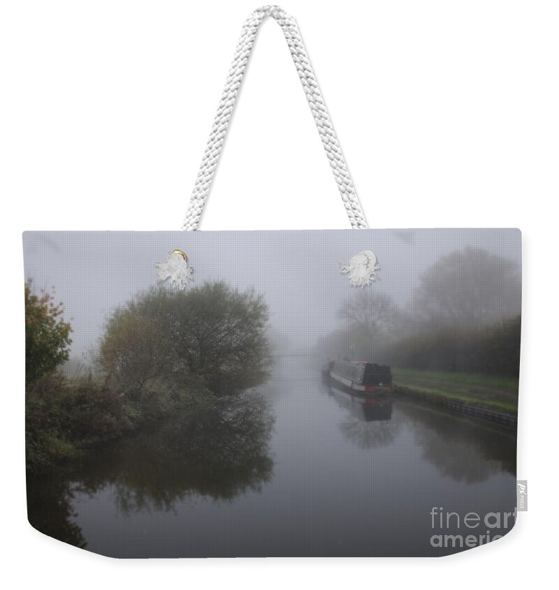 Canal Weekender Tote Bag featuring the photograph Moored in the mist by Steev Stamford